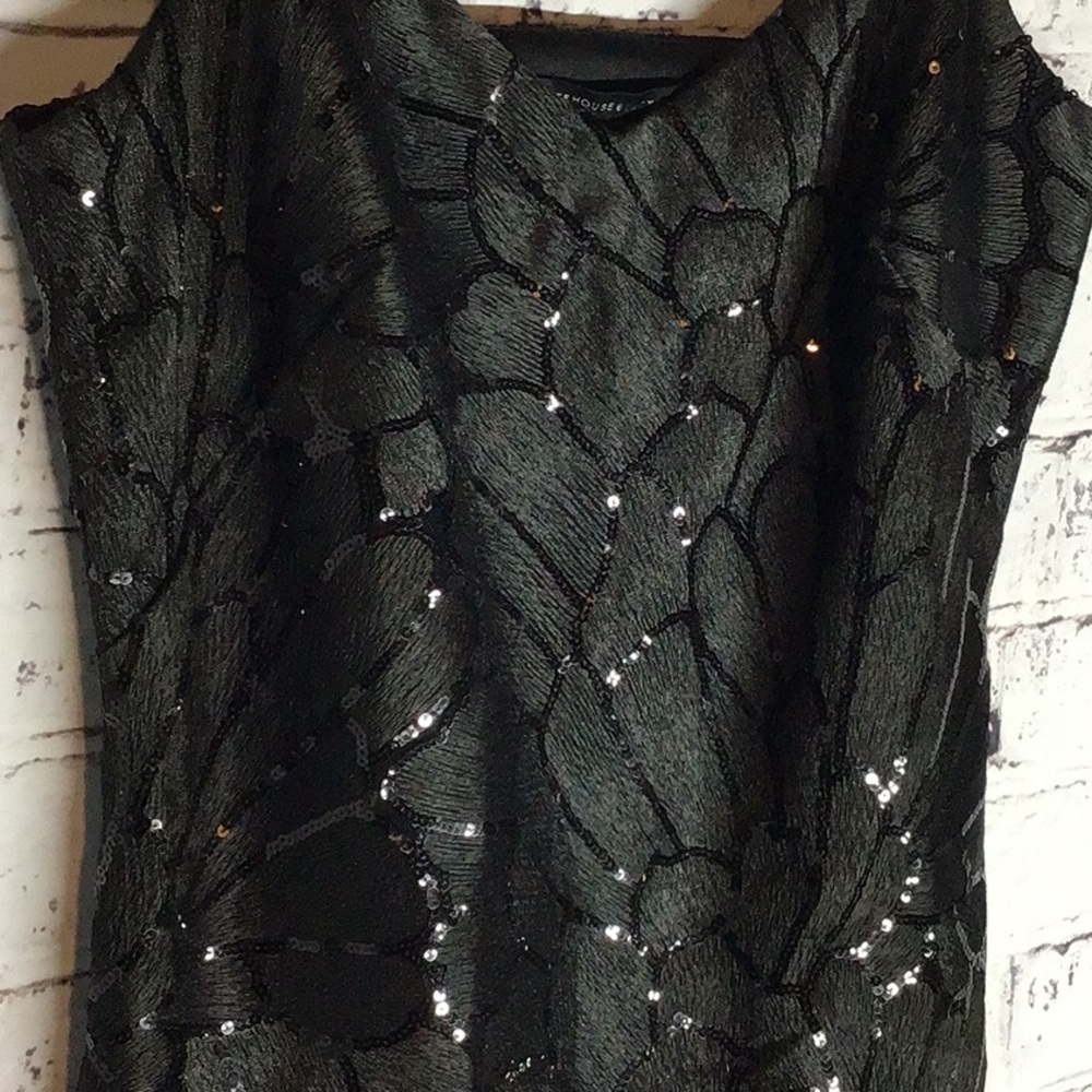 White House Black Market Black Sequin Tank Top - Picture 2 of 7